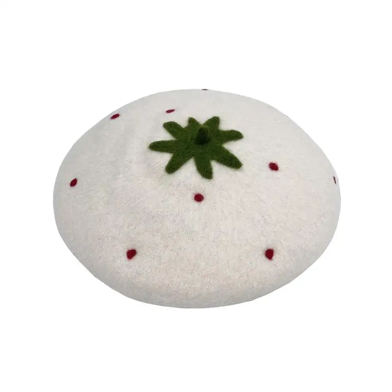 Kids Women Red Strawberry Handmade Wool Felt Cute Painter Hat Gift Warm Cap Family handcraft Beret Cap