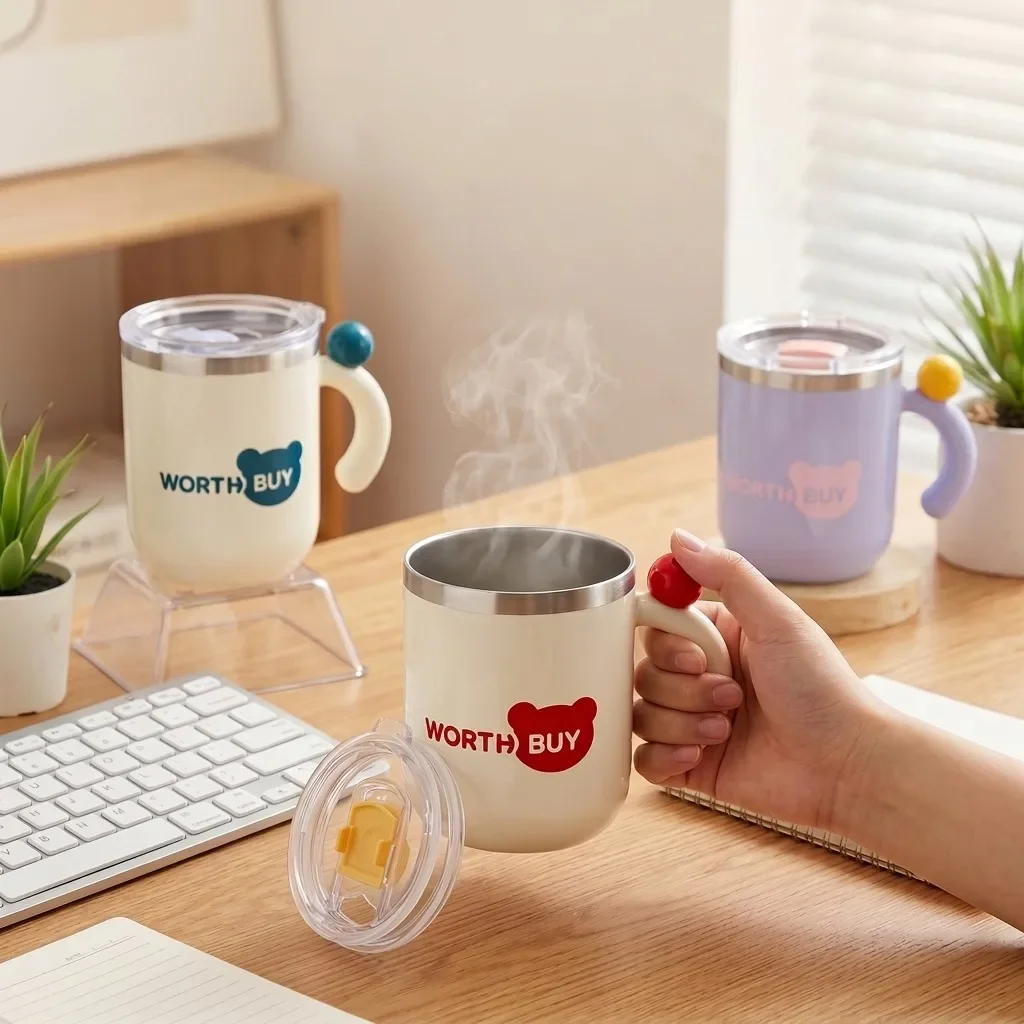 430ml Thermal Coffee Mug 316 Stainless Steel Insulated Tumbler with Lid Handle Leakproof Cute Portable Travel Tea Cup Drinkware
