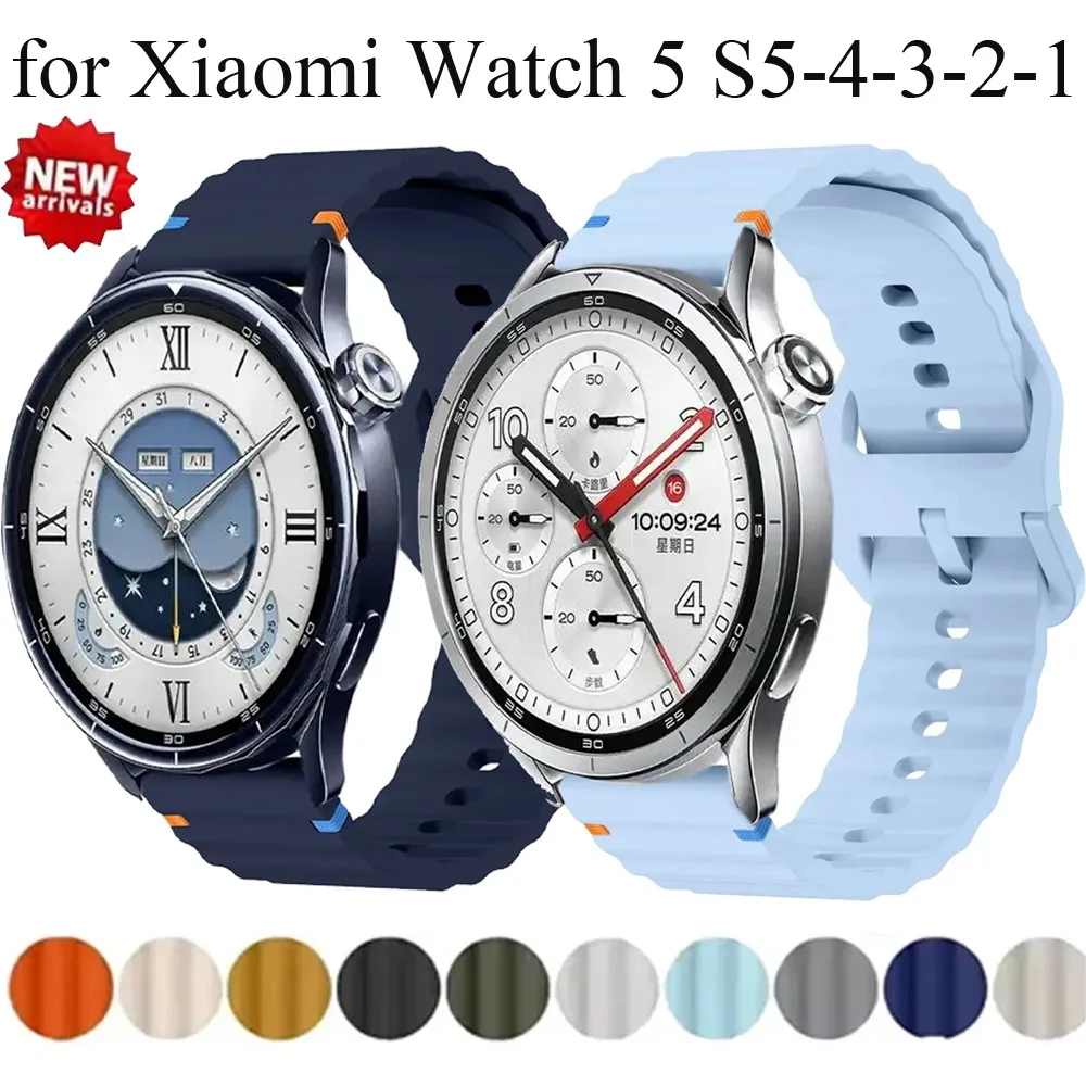 Pulseira de Silicone com Sutura em Onda 18/20/22mm para Xiaomi Watch 5 S5-4-3-2-1, Bracelete Esportivo para Garmin Venu 4 45mm e Amazfit Active 3/Max