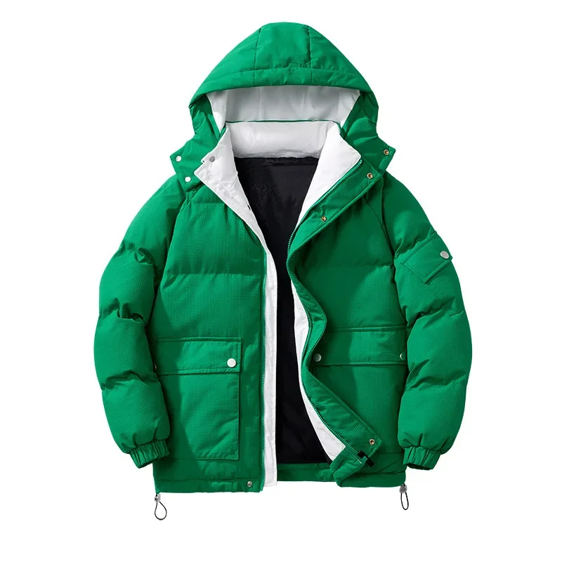 

Winter New Men's Thick and Loose Solid Color Cold Resistant Hooded Cotton Jacket