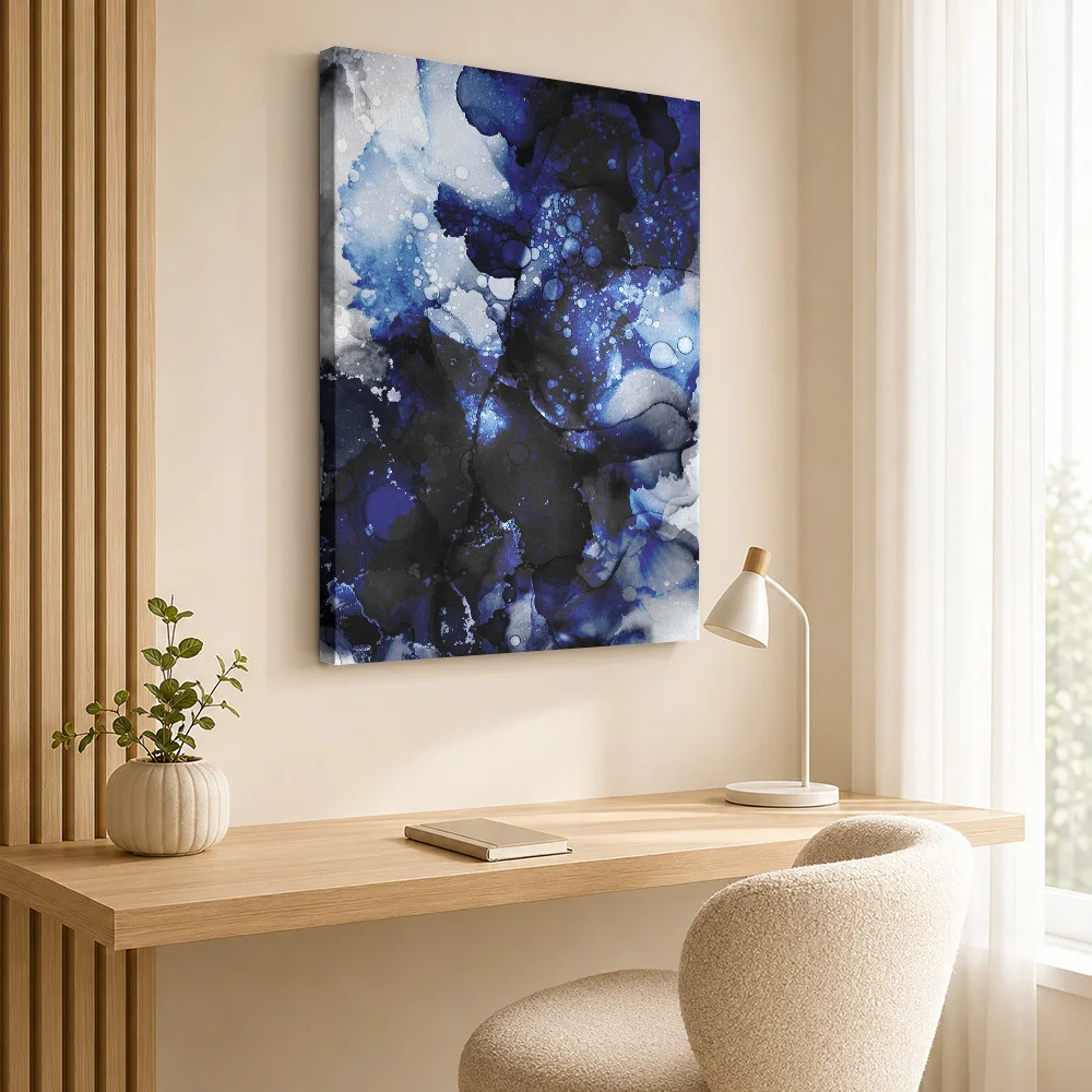 Blue And Black Ink Clouds Framed Canvas Print Personalized Photo Abstract Wall Art For Office Reception, Interior Stylist Gift