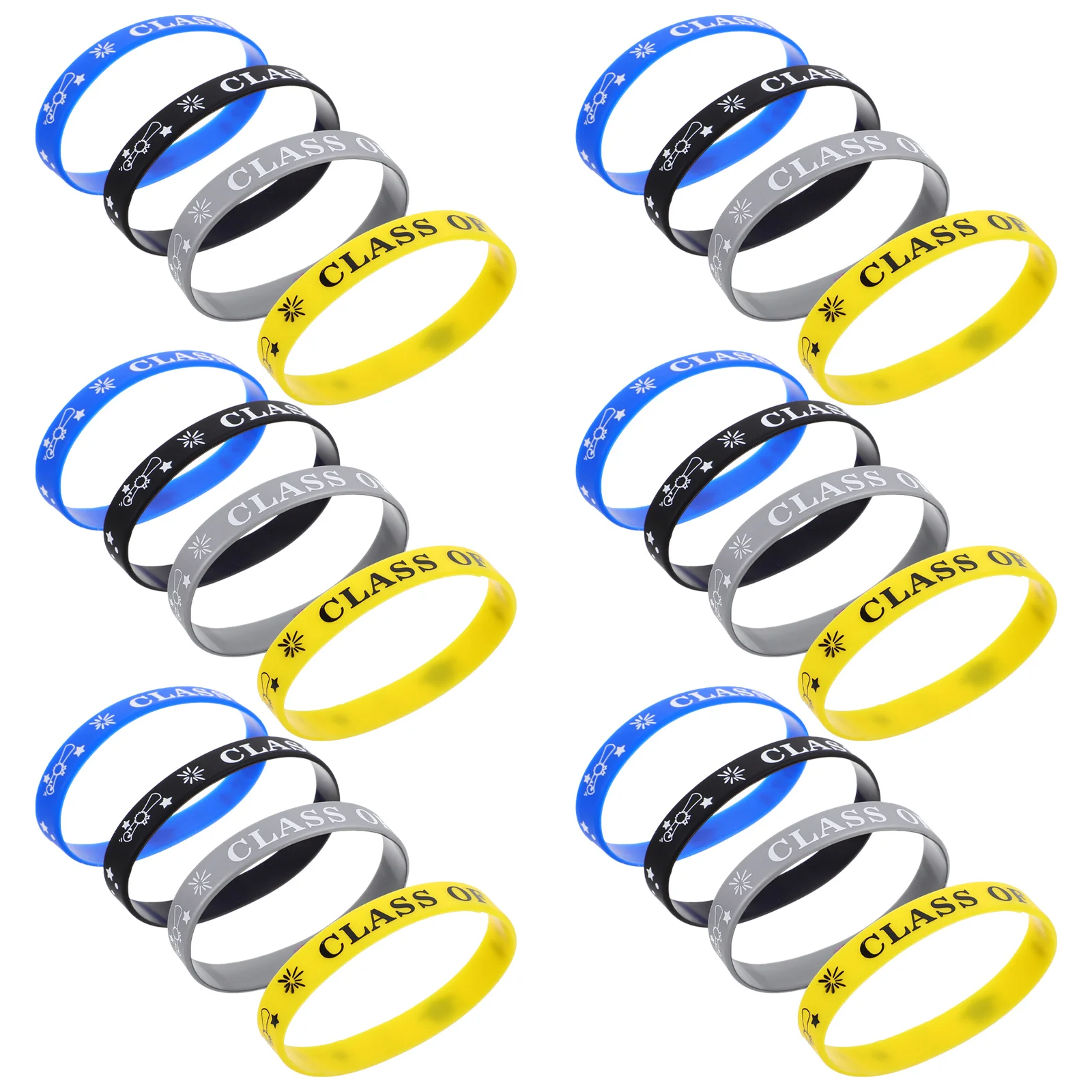 24 Pcs Wristband Stickers Graduation Silicone Bracelet Mens Reusable Bulk Class of 2024 Themed Bands Bracelets