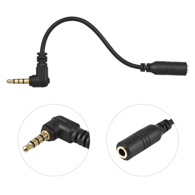 Andoer EY-S04 3.5mm 3-biegunowe TRS żeńskie do 4-biegunowe TRRS męskie 90 stopni prostopadły kabel Adapter mikrofonu Audio Stereo mikrofon konwerter