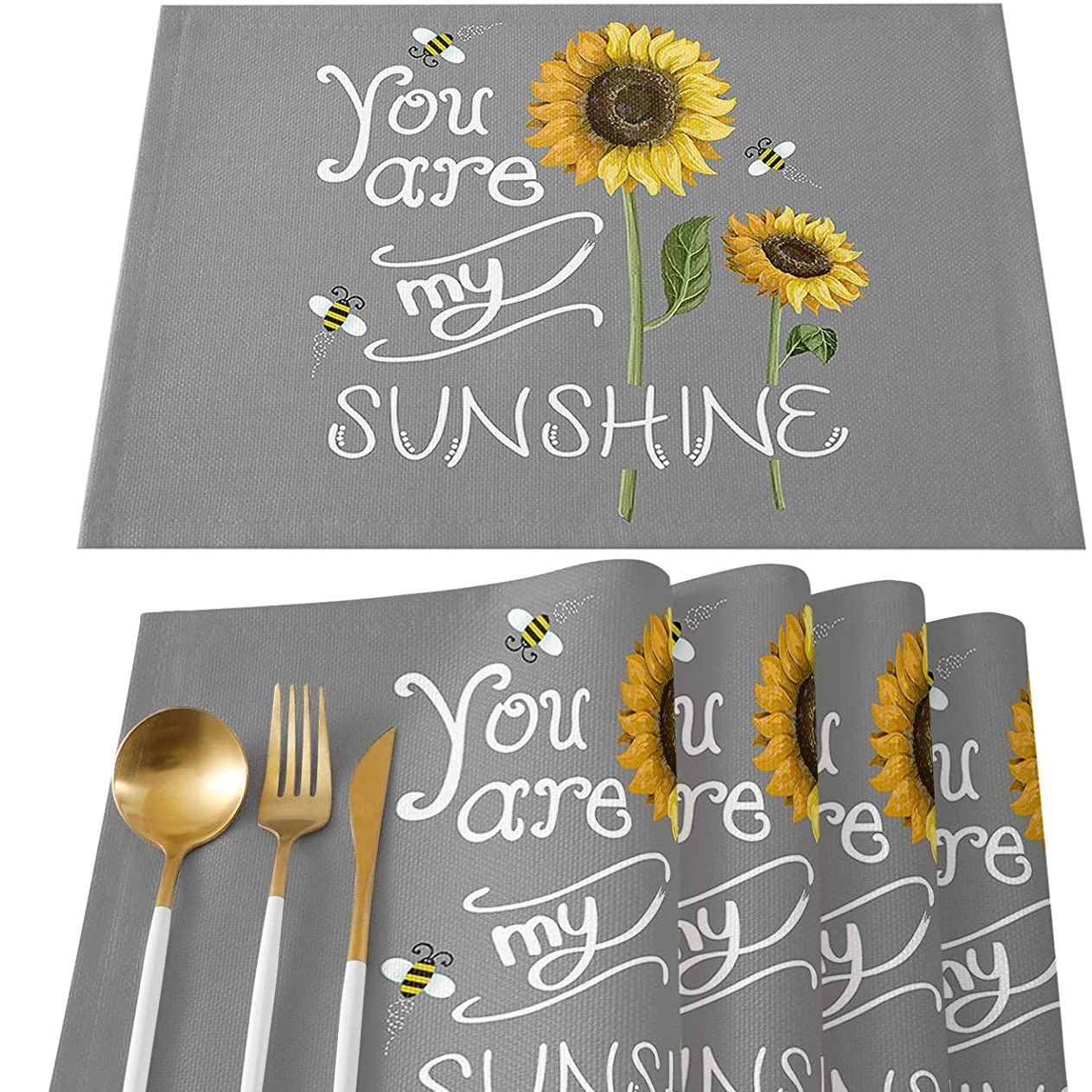 

Summer Sunflower Placemat Set of 4 Non-slip Heat Resistant You Are My Sunshine Linen Table Mat Kitchen Dining Table Decor 45x30