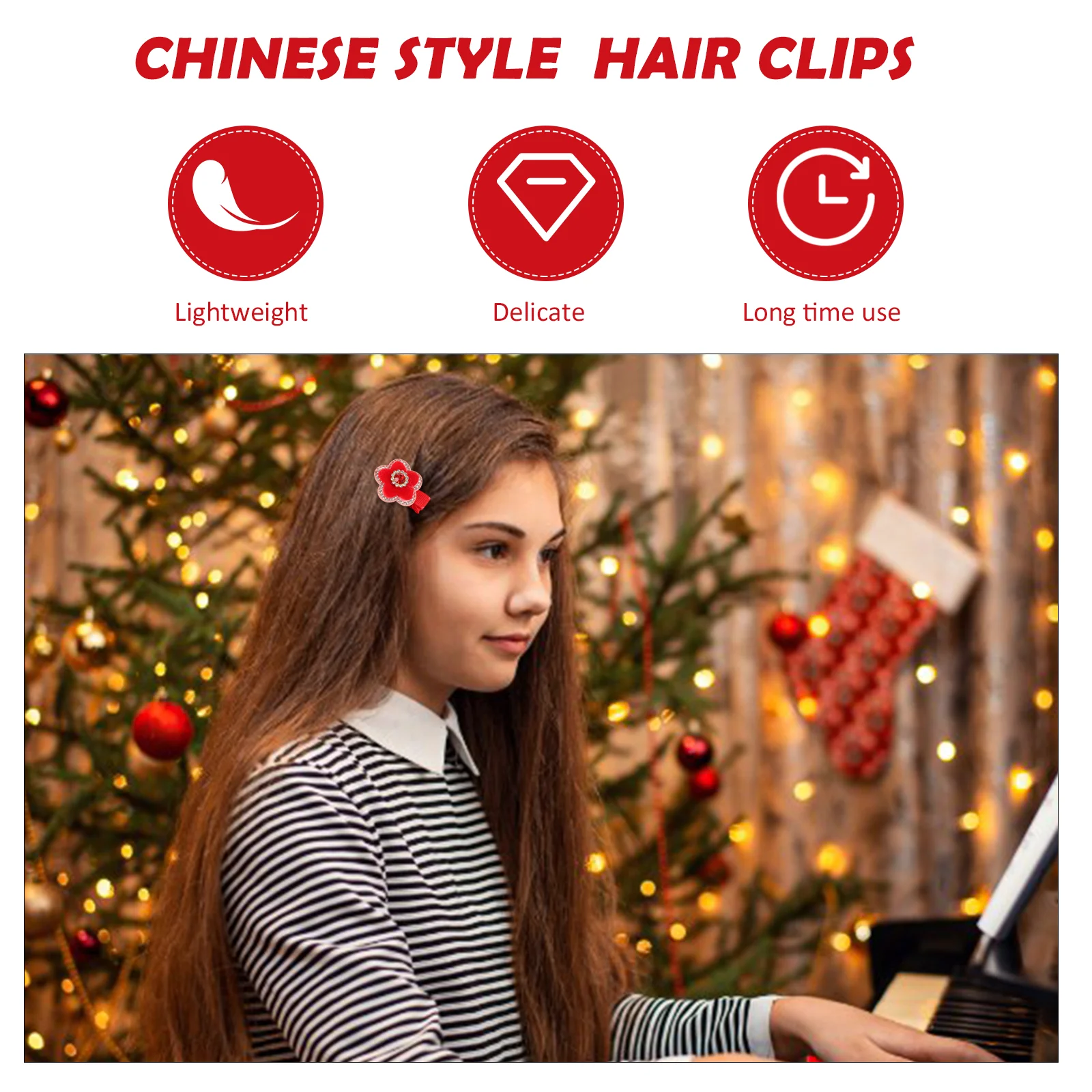

5pcs New Year Hair Accessories Set Chinese Style Kids Clips Red Festival ABS Pin Delicate Tassel Safe Durable Stage Performance