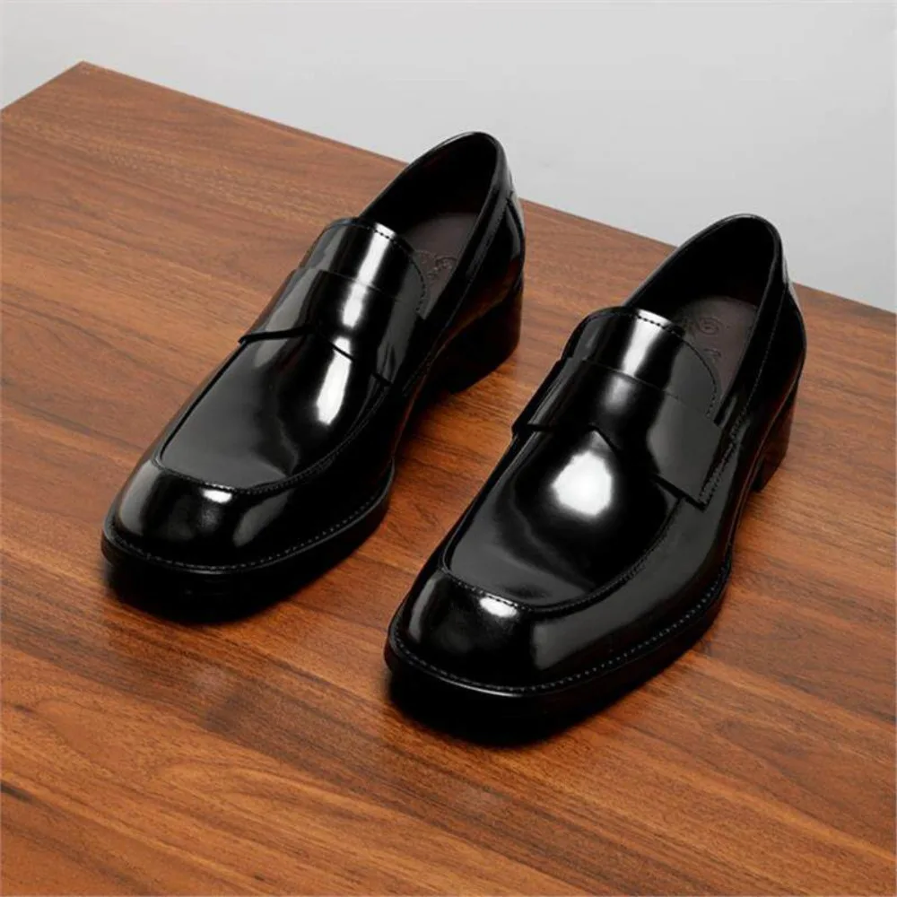

High End Slip on Loafers Men Genuine Leather Business Casual Square Toe Shiny Fashion Slip on Summer Mens Shoes