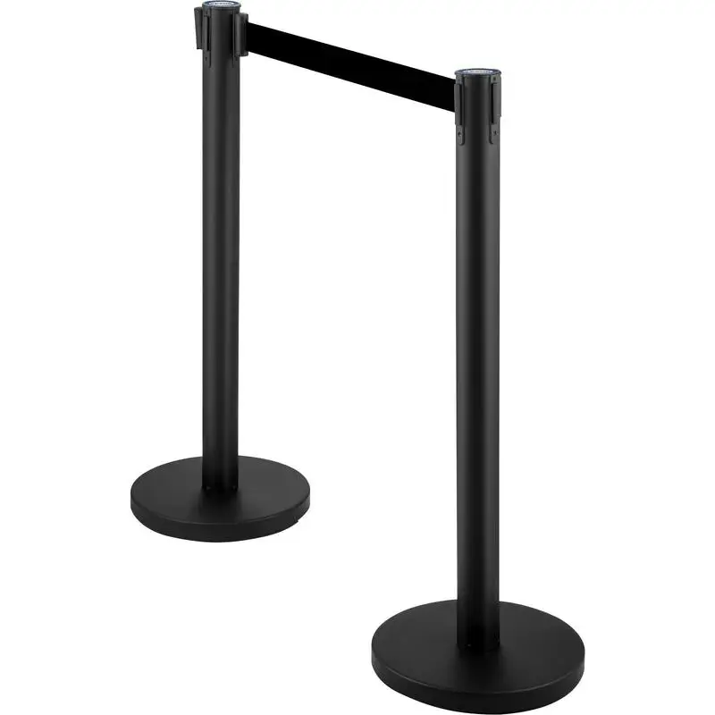 6 PCS Black Stanchion Posts Stainless Steel Stanchion Queue Post Black Belt Retractable 36In for Both Indoor and Outdoor use.