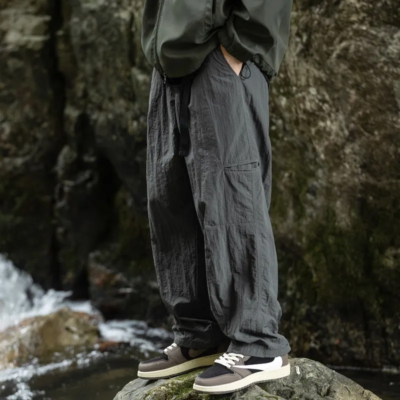 

Серые мужские повседневные рабочие брюки для активного отдыха, осенне-весенние, новый стиль, ретро, с манжетами, функциональные, модные, из нейлона, не мнущиеся