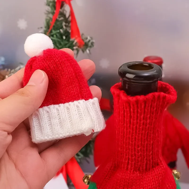 Ensemble de couvertures de bouteilles de vin de Noël, sacs de bouteilles de vin tissés, Père Noël, fête de Noël, décorations de table d'attente, cadeaux du Nouvel An