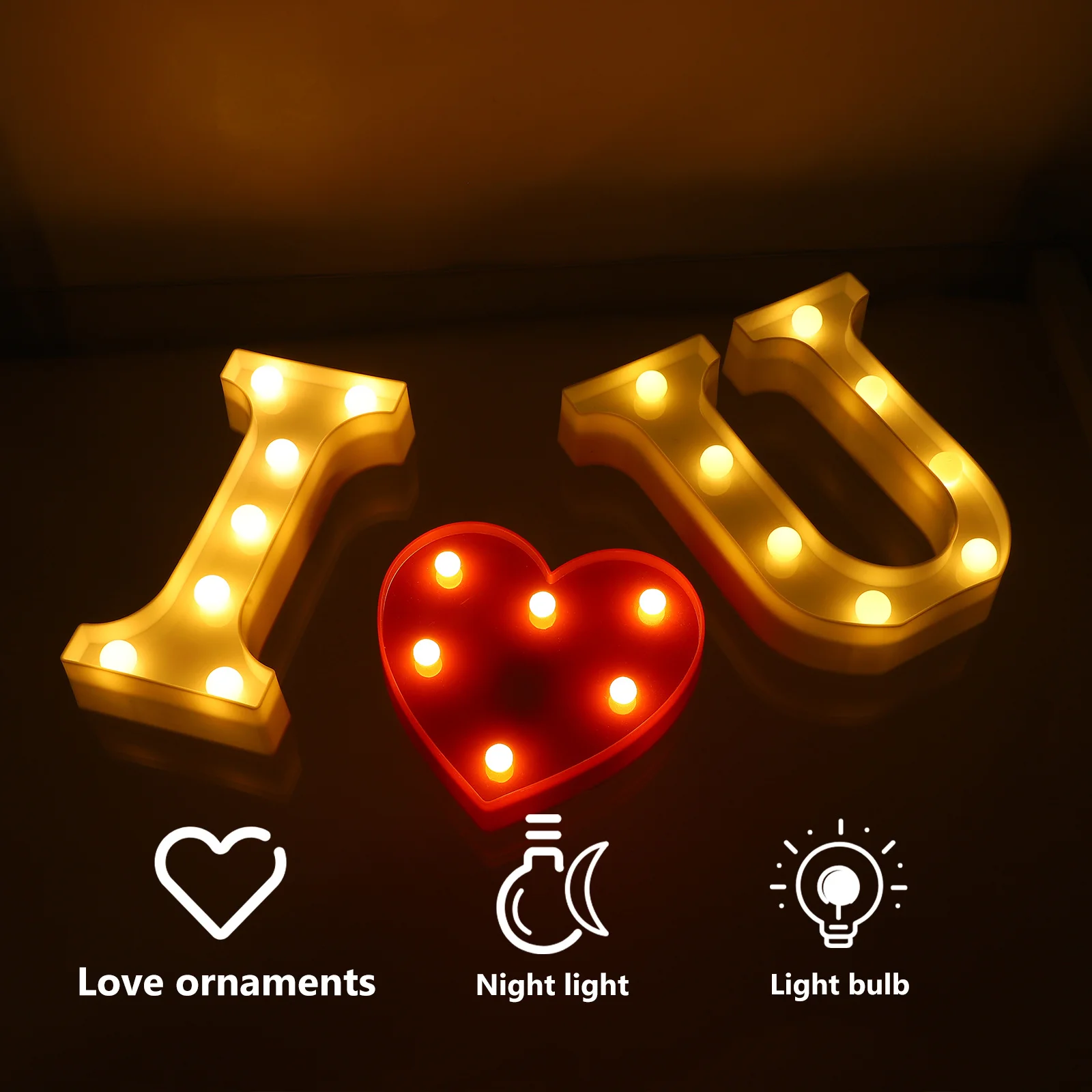 

1Set LED Letters Modeling Light Romantic Home Decorative Lamp Bedroom Party Scene Light Night Decor Modeling Lamp