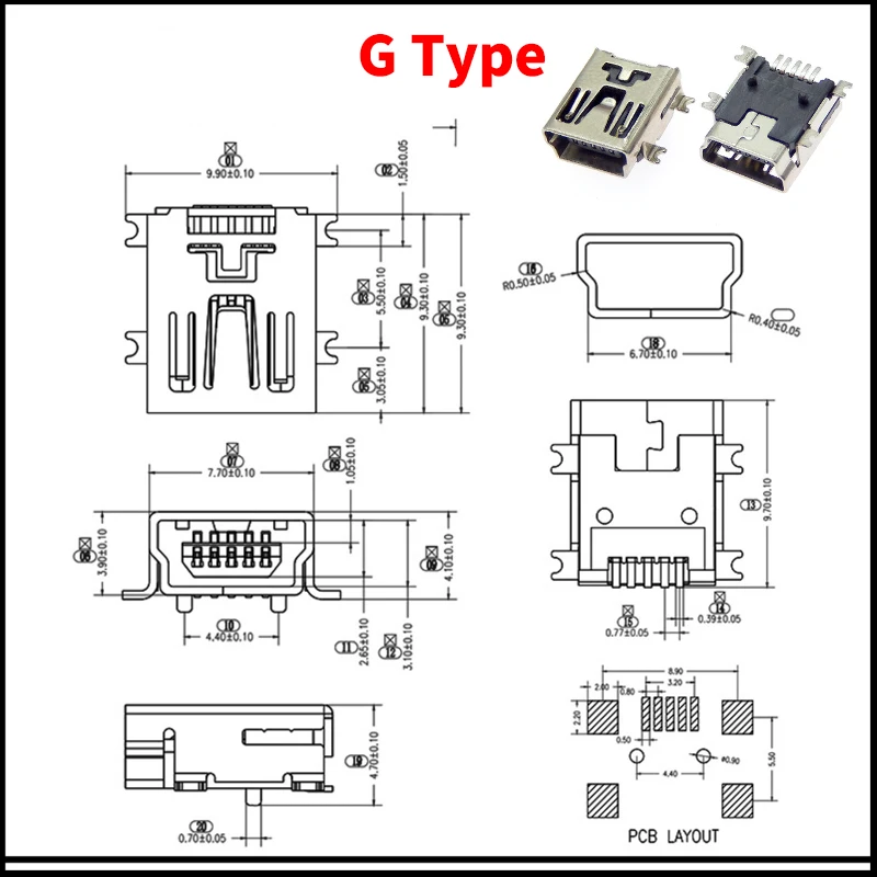 45/90 stücke 9 Typ Mini USB SMT dip 5 Pin Typ B Männlich Weiblich Stecker Port Jack Schwanz Buchse stecker Terminal Kits für Diy Reparatur – Detail 10