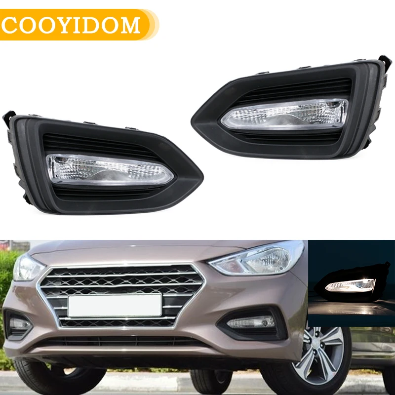 

Передний бампер, противотуманная фара для Hyundai Accent 2017 2018 2019 2020, противотуманная фара дальнего света, дневные ходовые огни в сборе