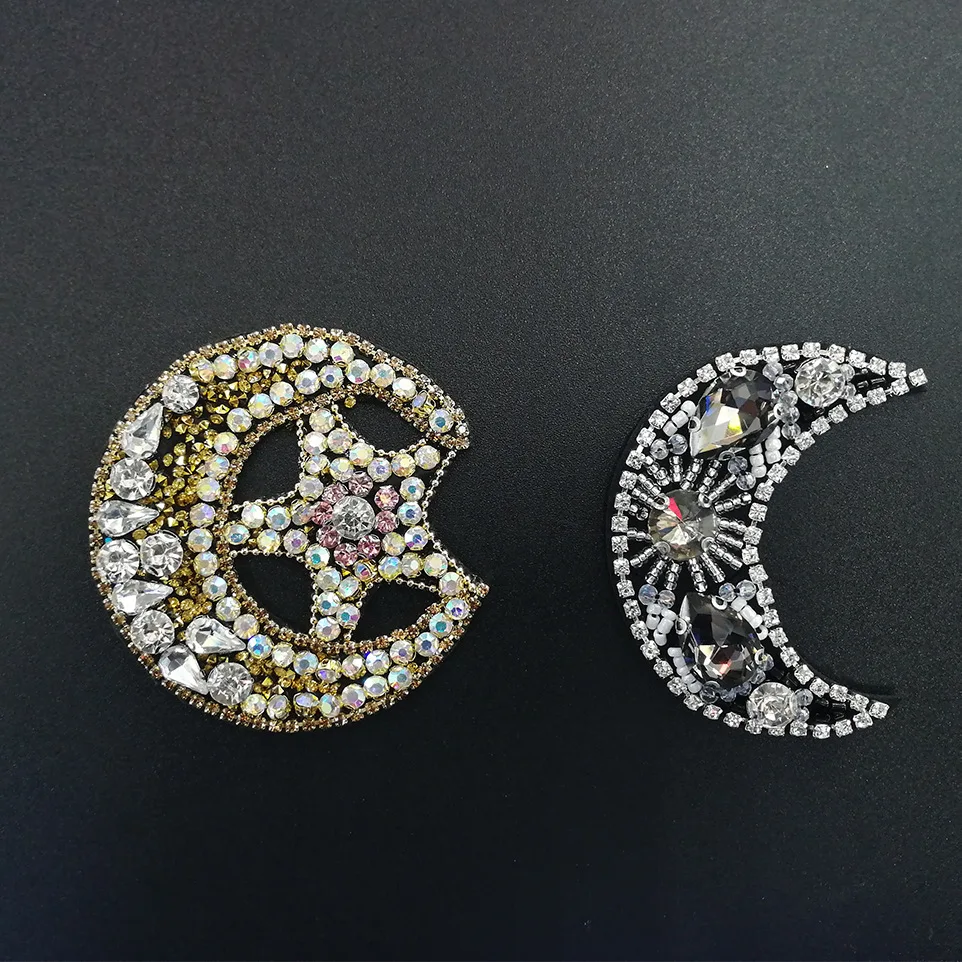 1PCS Handmade beaded crystal cross fabric patch beaded rhinestone moon jewelry accessories DIY clothes shoes decoration