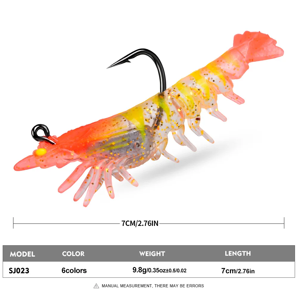 Proberos 1pc Shrimp Soft Fishing Lures for Freshwater and Saltwater, PVC Bass Jig Lures, Lifelike Shrimp Bait, Amazing Fishing G