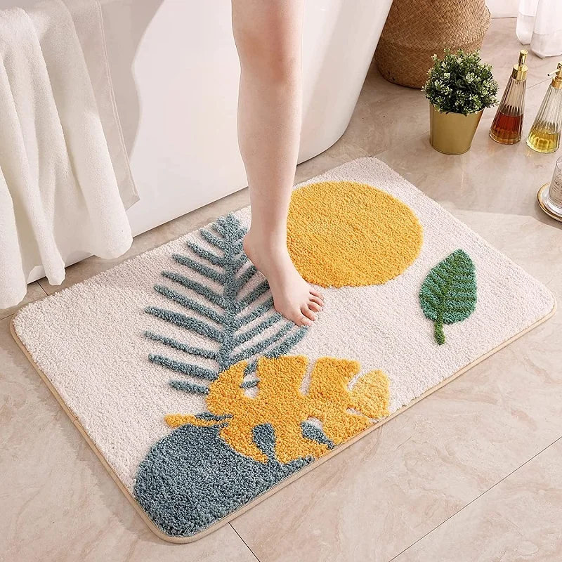 Abstract Leaves Big Bath Mat Non Slip Boho Bath Rug Soft Microfiber Floor Mats for Tub Bathroom Indoor Doormat 40x60cm 50x80cm