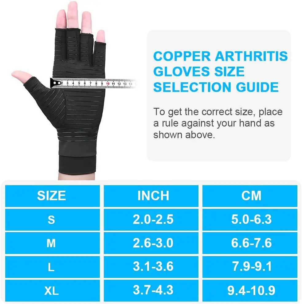 1Pair Copper Arthritis Gloves for Hand Pain Relief, Rheumatoid Osteoarthritis, Swelling, Carpal Tunnel, Compression Gloves