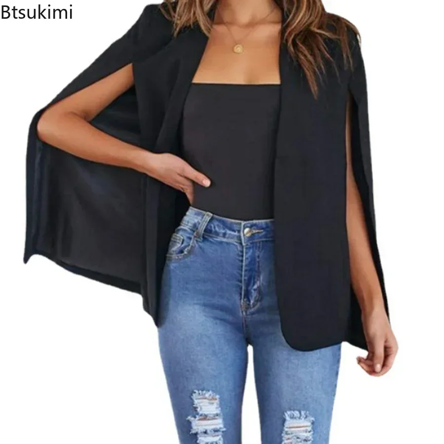 2024 Women\'s Shawl Sleeve Jacket Suit Spring Autumn Solid Ladies Elegant Trend Cloak Vest Slim Fit Small Suit Jacket Female Tops