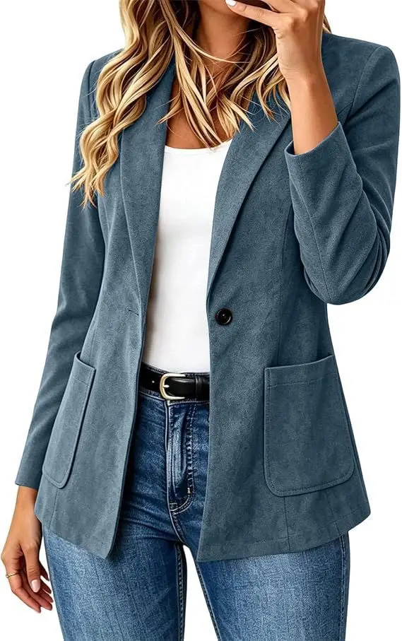 2026 Autumn Winter Women Matte Fleece Blazer, Slim Fit One Button Casual Elegant Commuter Outerwear, Fashion Office Jacket