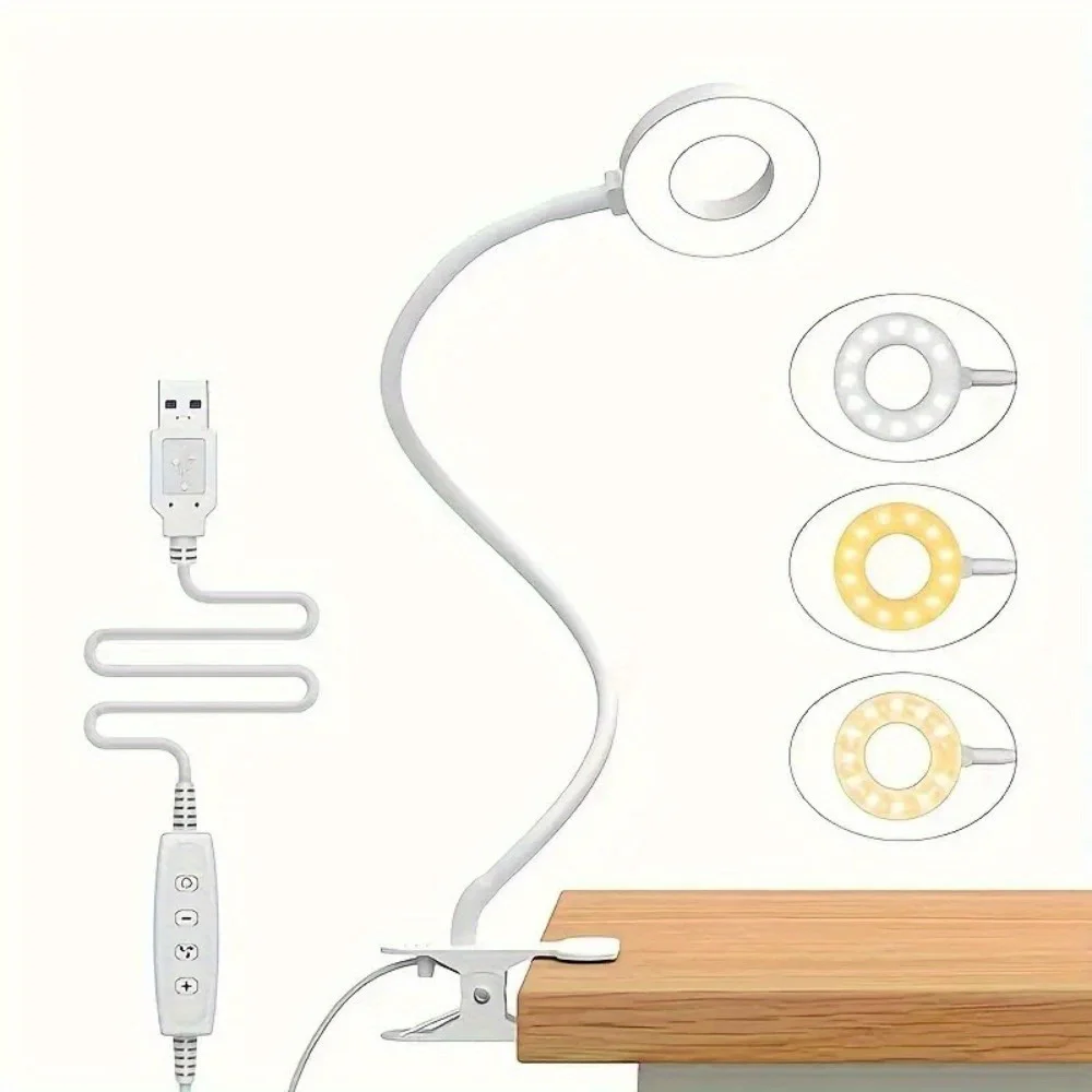 Flexible Gooseneck Circular Book Lamp Night Light Book Light LED Reading Light with Clamp 3 Color 23 Led Beads
