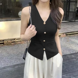 Knit Vest Women Cardigan Sweater Vintage Vest Sleeveless Knitted Vest Casual V-neck Lady Tops