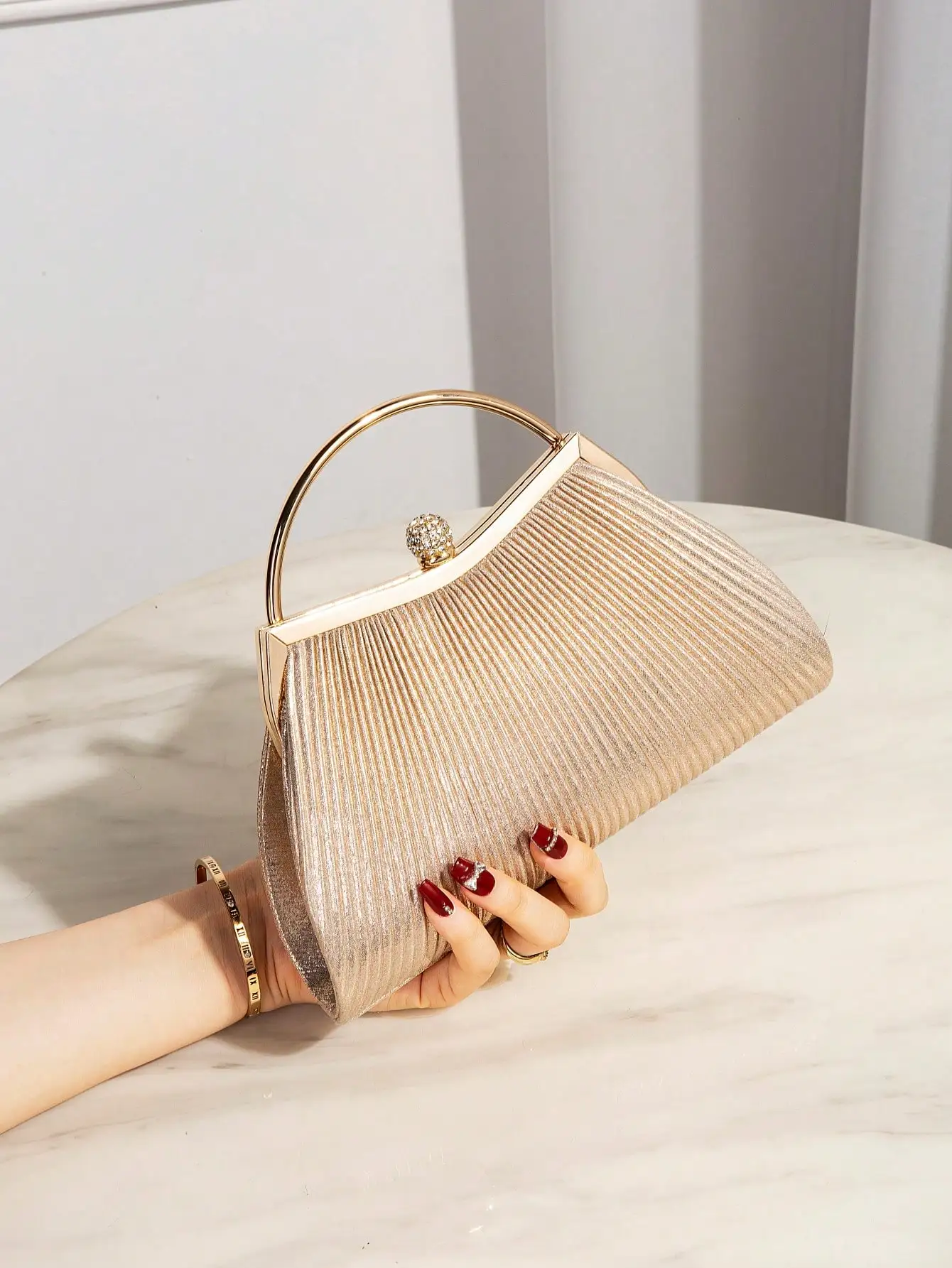 Glamorous Ruched Rhinestone Chain Bag - Sparkly Evening Bag for Wedding/Prom Black/Formal Dresses