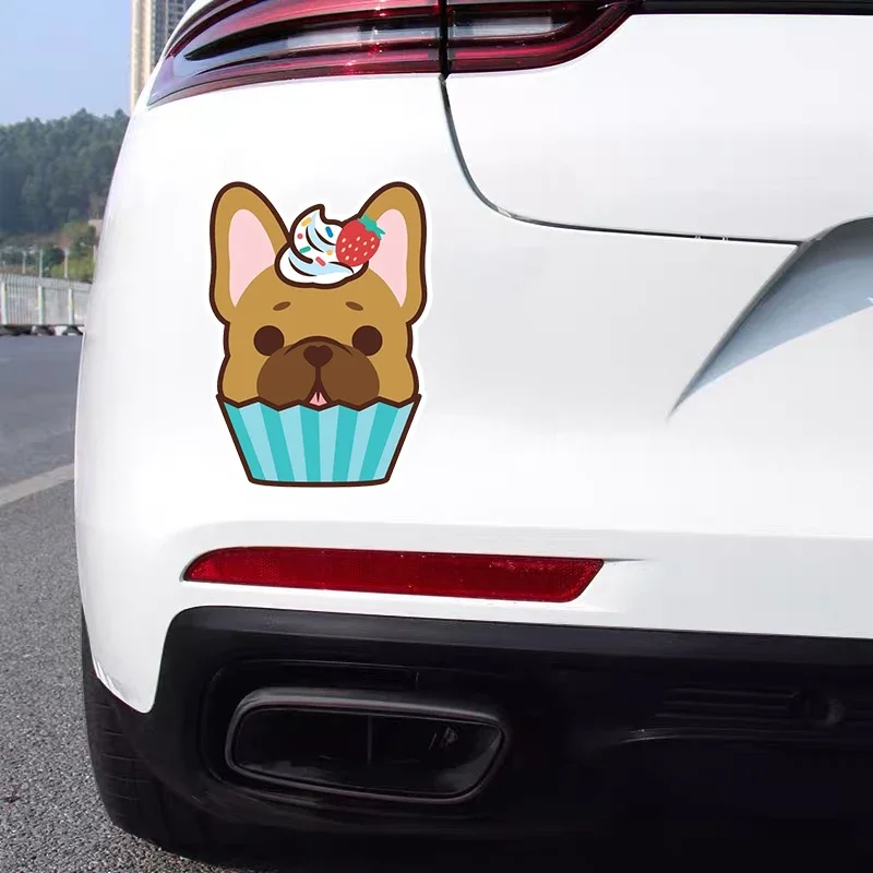 CMCT self adhesive French Bulldog Cupcake bumper rear window Waterproof Automatic Decor laptop waterproof Car Sticker17cm-13cm