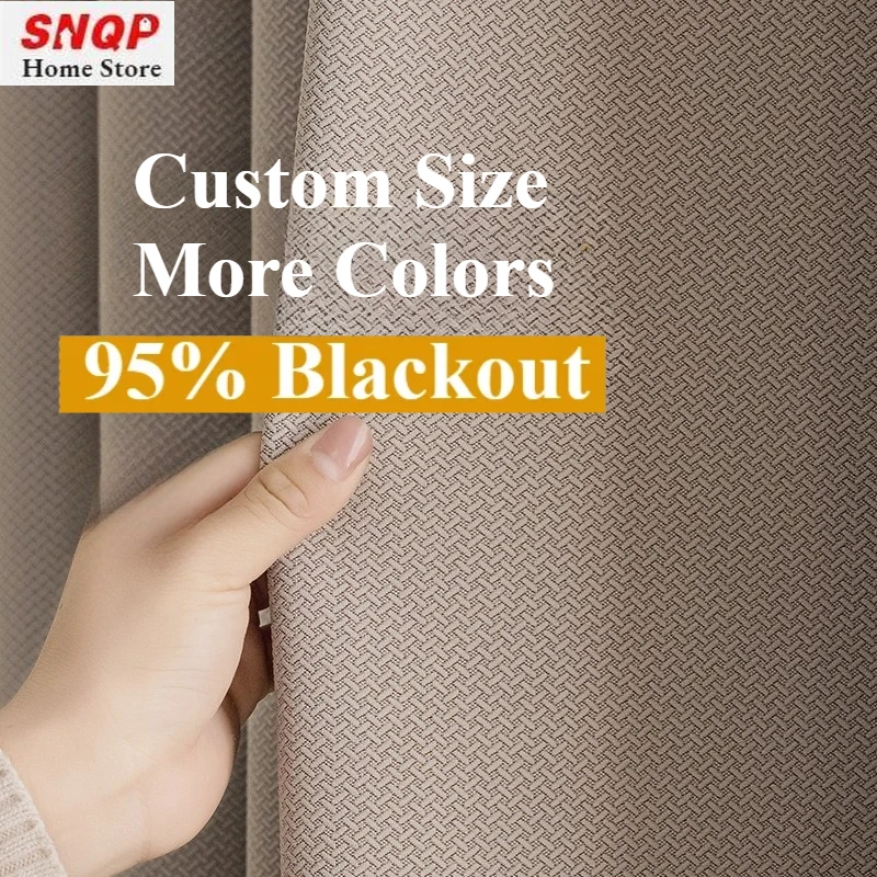 Custom Size Beige Thick 95% Blackout Curtains for Bedroom Window Curtains for Living Room Dining Elegant Modern White Tulle