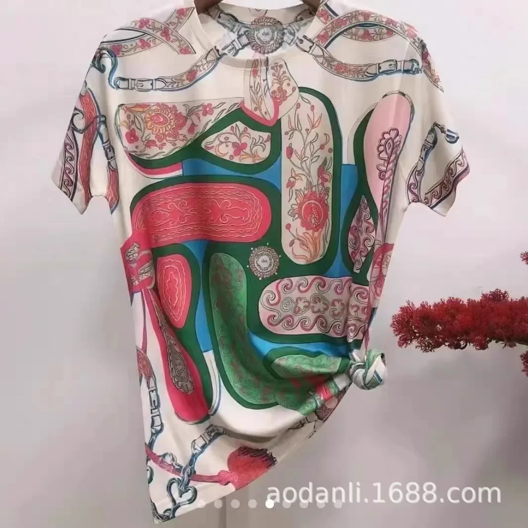 2025 Cartoon Printed T Shirts Women Clothes Vintage Style Casual Horse Pattern Short Sleeve Tops Camisetas De Mujer Para Verano