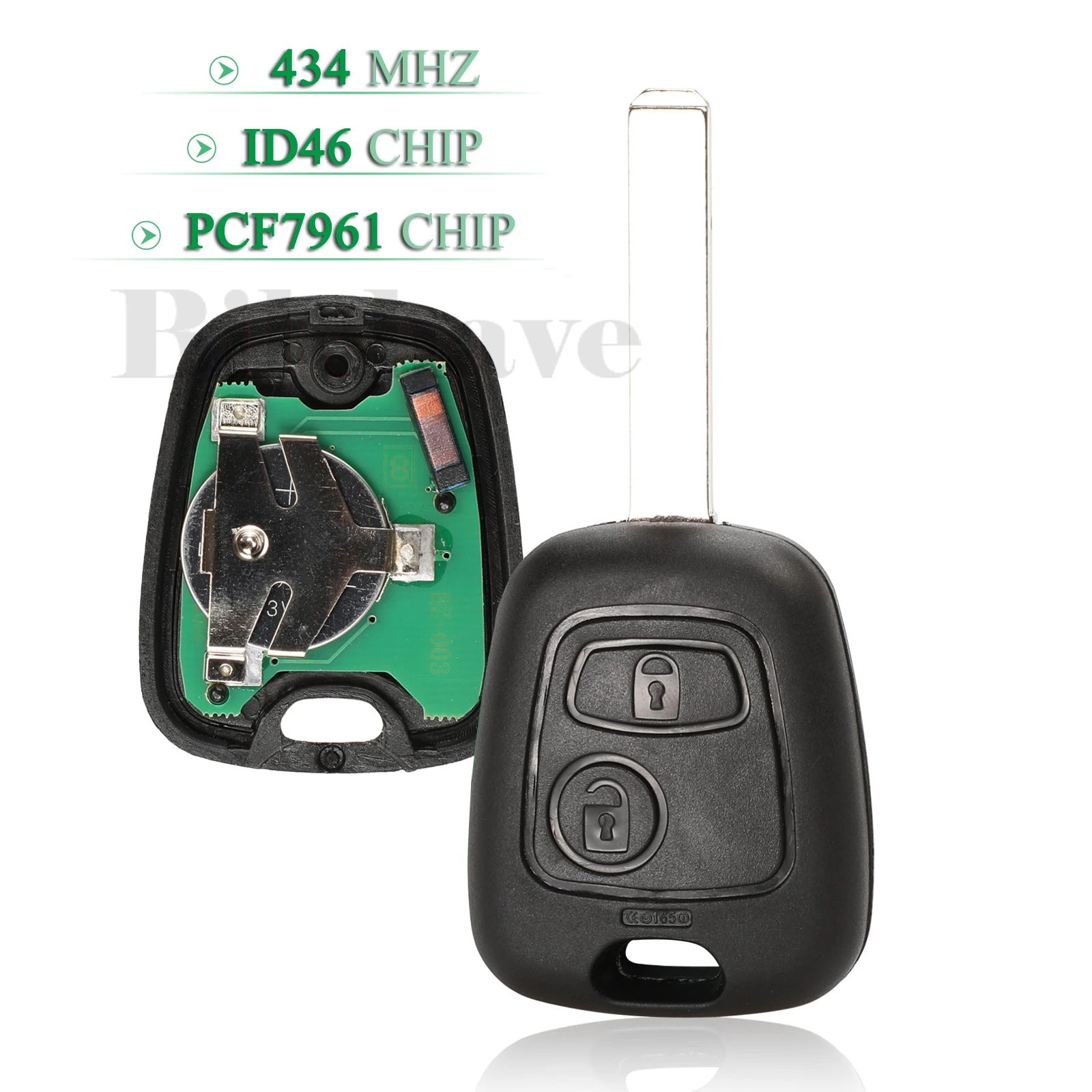 

jingyuqin 5PCS For Peugeot 206 207 Citroen C2 C3 Smart Remote Car Key 2 Buttons 434Mhz PCF7961 Chip Uncut VA2 Blade Replaceent