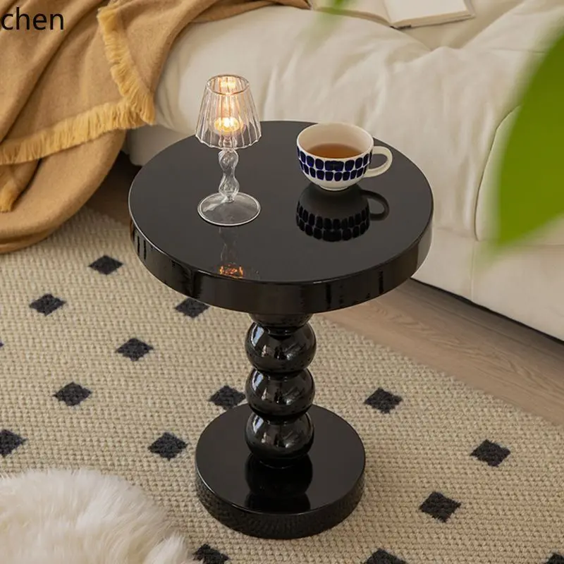 

PYH Sofa Side Table Vintage Round Bedside Table Wabi-Sabi Style Small Wood Irregular Shape