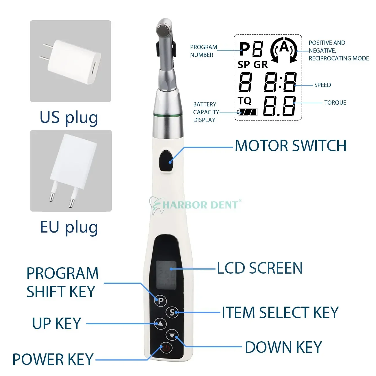den tal LED Wireless Mini 16:1 Reduction Contra Angle Endo Motor Endodontic Treatment Root Canal Therapy Instrument den tistry