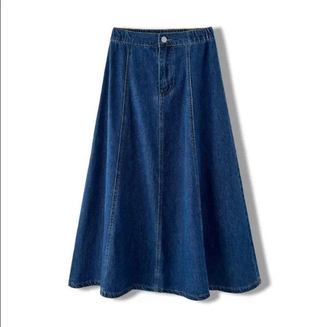 Women Denim Skirt Washed Vintage High Waist Distressed Long Skirts Button Fly Spring Summer 2026 Female Streetwear A Line