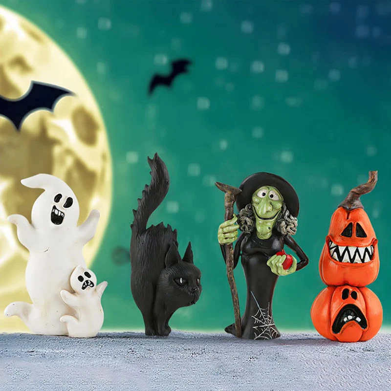 Halloween fantasma decoração, abóbora, bruxa, mini resina artesanato ornamentos para festa