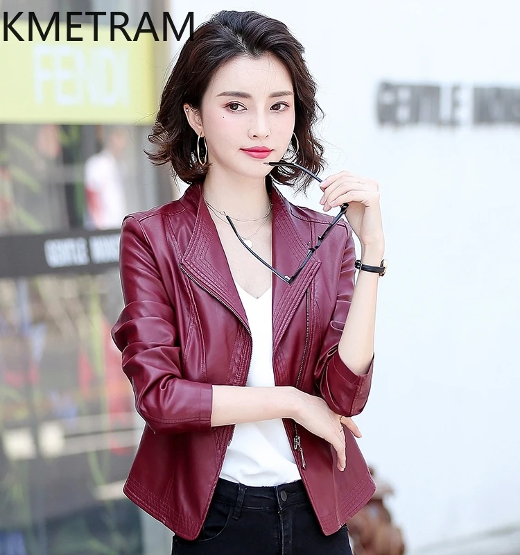 KMETRAM Genuine Sheepskin Leather Jacket Women Spring Autumn Short Women's Clothing Plus Size Womens Coat Slim Chamarra Mujer