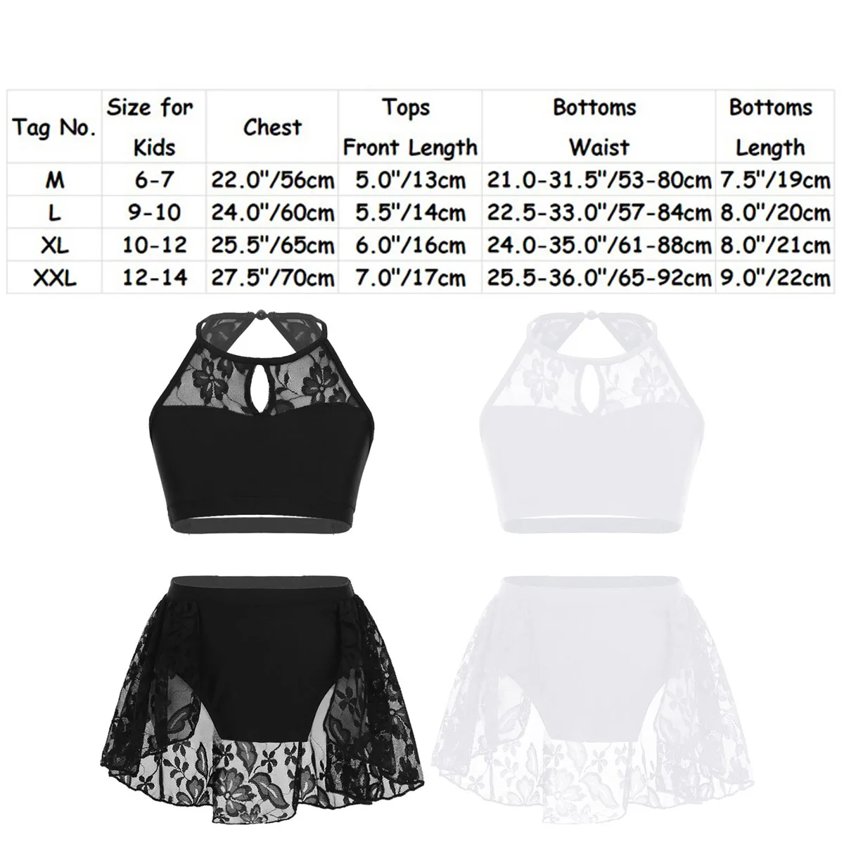 Kids Girls Lace Splice Ballet Tutu Dance Wear Halter Crop Top Shorts Skirt Set Stage Moden Contemporary Lyrical Dance Costumes