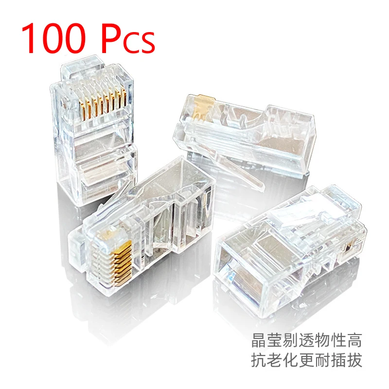 100PCS Rj45 Connector Cat6 Connector Network Unshielded 8P8C Modular Utp Rj45 Plugs Have Hole CAT6 Plug For Pc Laptop Network