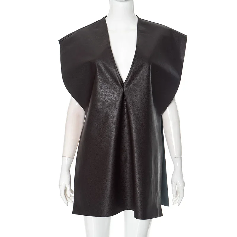 أزياء المرأة بو الجلود المتضخم تانك القمم العميق الخامس الرقبة أكمام حجم سبليت فضفاض تيز عارضة الشارع الشهير سترات كلوبوير