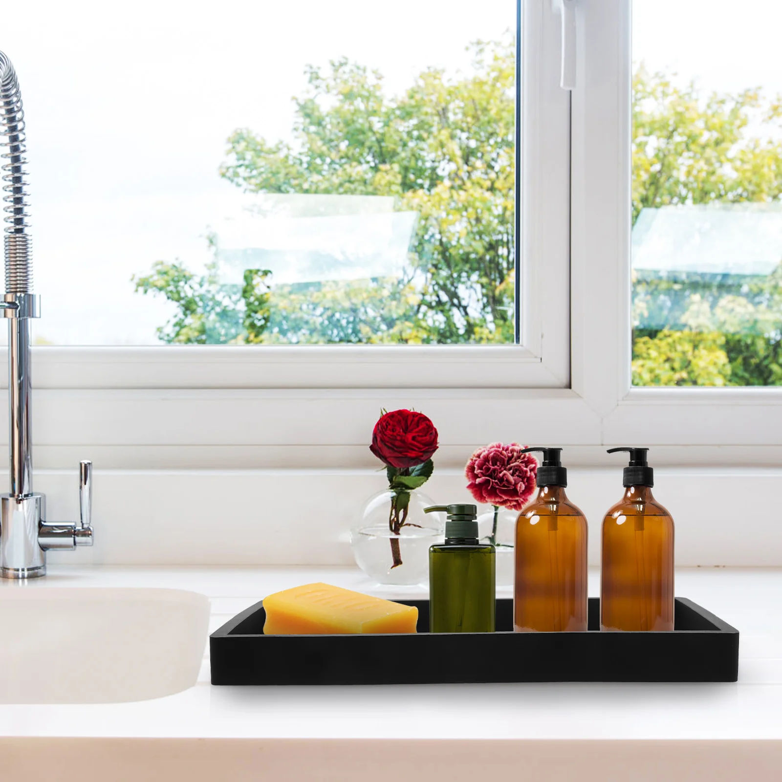 

Silicone Bathroom Vanity Tray Compact Organizer for Cosmetics Perfume Soap Toiletries Decorative Desktop Tray