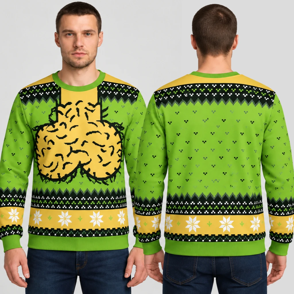 Men Christmas Ugly Sweatshirt Funny Chest Hair Suspender Crew Neck Long Sleeve Snowflake Bell Green Red Blue Xmas Party Gifts