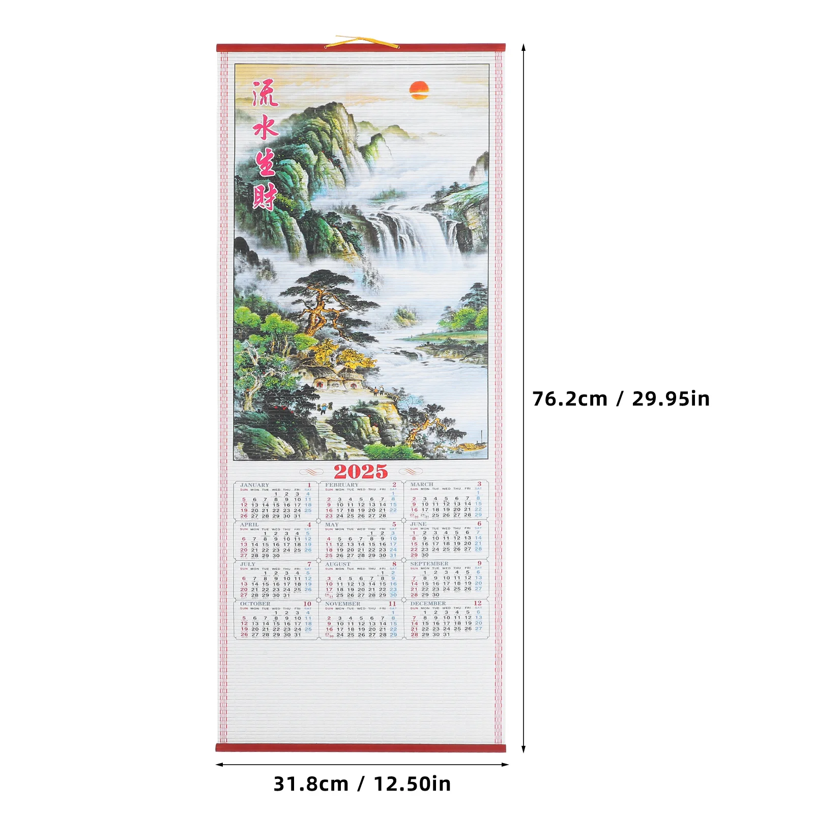 Year of The Snake Wall Calendar Chinese Scroll Household Monthly Hanging Paper Rattan Office Wood for Dating 2025 Room Daily