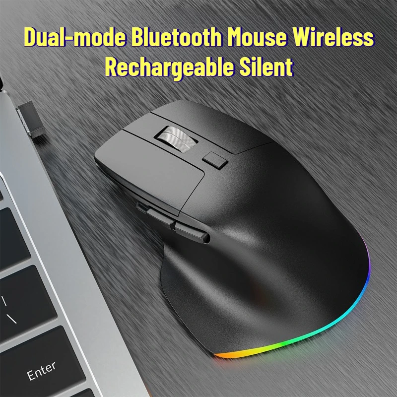 

Двухрежимная беспроводная Bluetooth-мышь с RGB-подсветкой, перезаряжаемая, бесшумная, эргономичная, для офиса