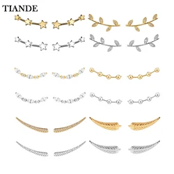 TIANDE Silver Color Gold Plated Climber Earrings for Women Smooth Piercing Women's Stud Earrings 2022 Fashion Jewelry Wholesale