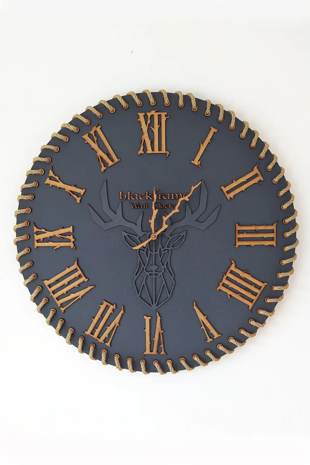 -Othantic Lines Wall Clock-Anthracite Gray-Deer Figured 60x60cm 6mm Frame Thickness 3 mm Body Thickness