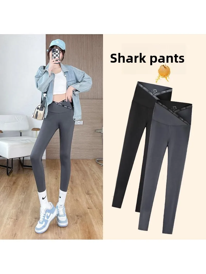 하이웨이스트 슬리밍 요가 팬츠 여성용 크로스 아크 스킨 타이트 핏 레깅스 아우터웨어 9부 팬츠 폴리에스터 섬유