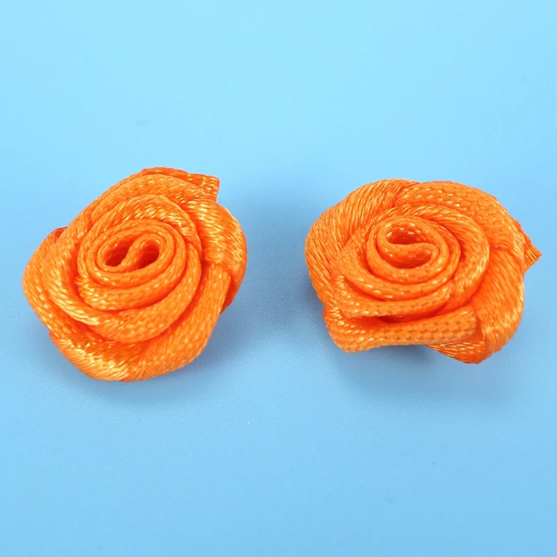 100 шт./лот, мини-атласная розовая лента ручной работы, розетки, тканевые цветочные аппликации для свадебного украшения, аксессуары для шитья-AA80