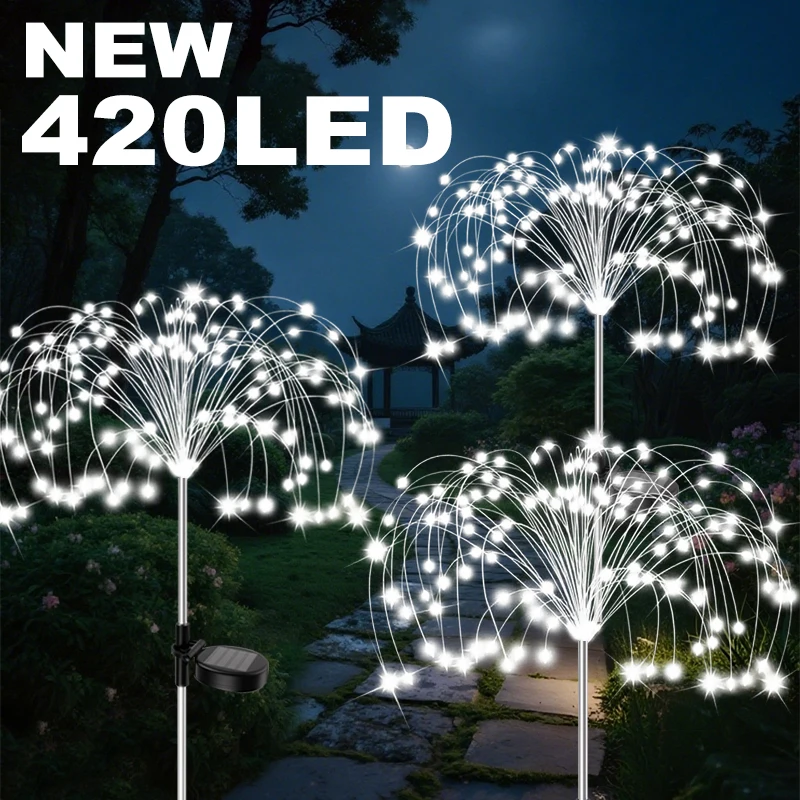 

NEW 420LED Solar Flower Lights Waterproof Outdoor Garden Lawn Firework Light Decor for Pathway Patio Balcony Yard