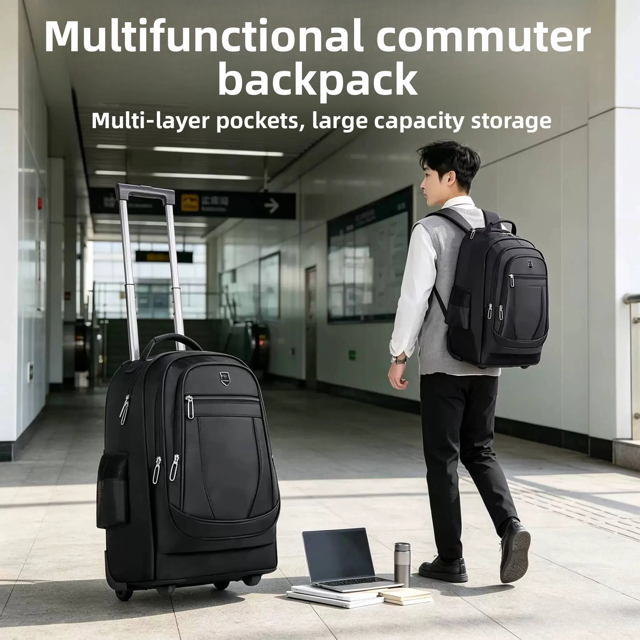 large-capacity-travel-backpack-with-pull-rod-unisex-boarding-double-shoulder-bag-bookbag-modern-neutral-style-waterproof
