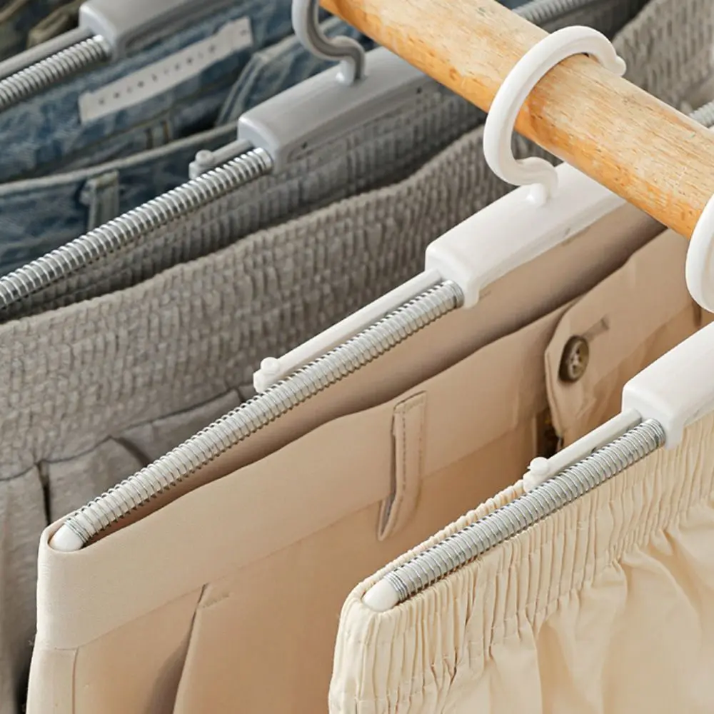 New Adjustable Trouser Hanger Telescopic Structure Thickened Spring Pants Rack Spring Tension Clothes Hanger Pants Storage