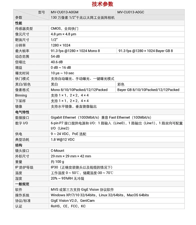 Industriekamera HD 4K Hochgeschwindigkeitsroboter USB Visuelle Inspektion MV-CU013-A0GM/GC