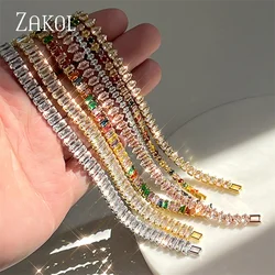 ZAKOL Fashion Rectangle Zircon Tennis Bracelets for Women Geometry Crystal Bracelet Party Jewelry